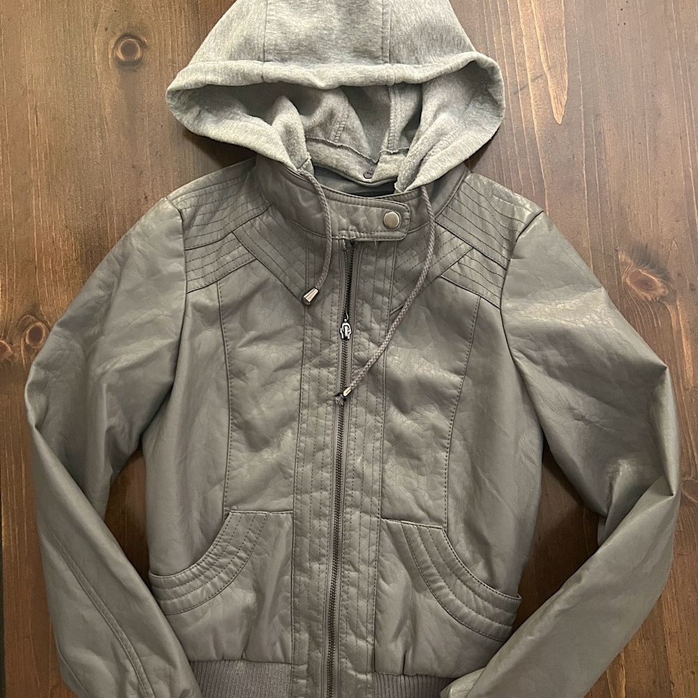 Gray Faux Leather Jacket